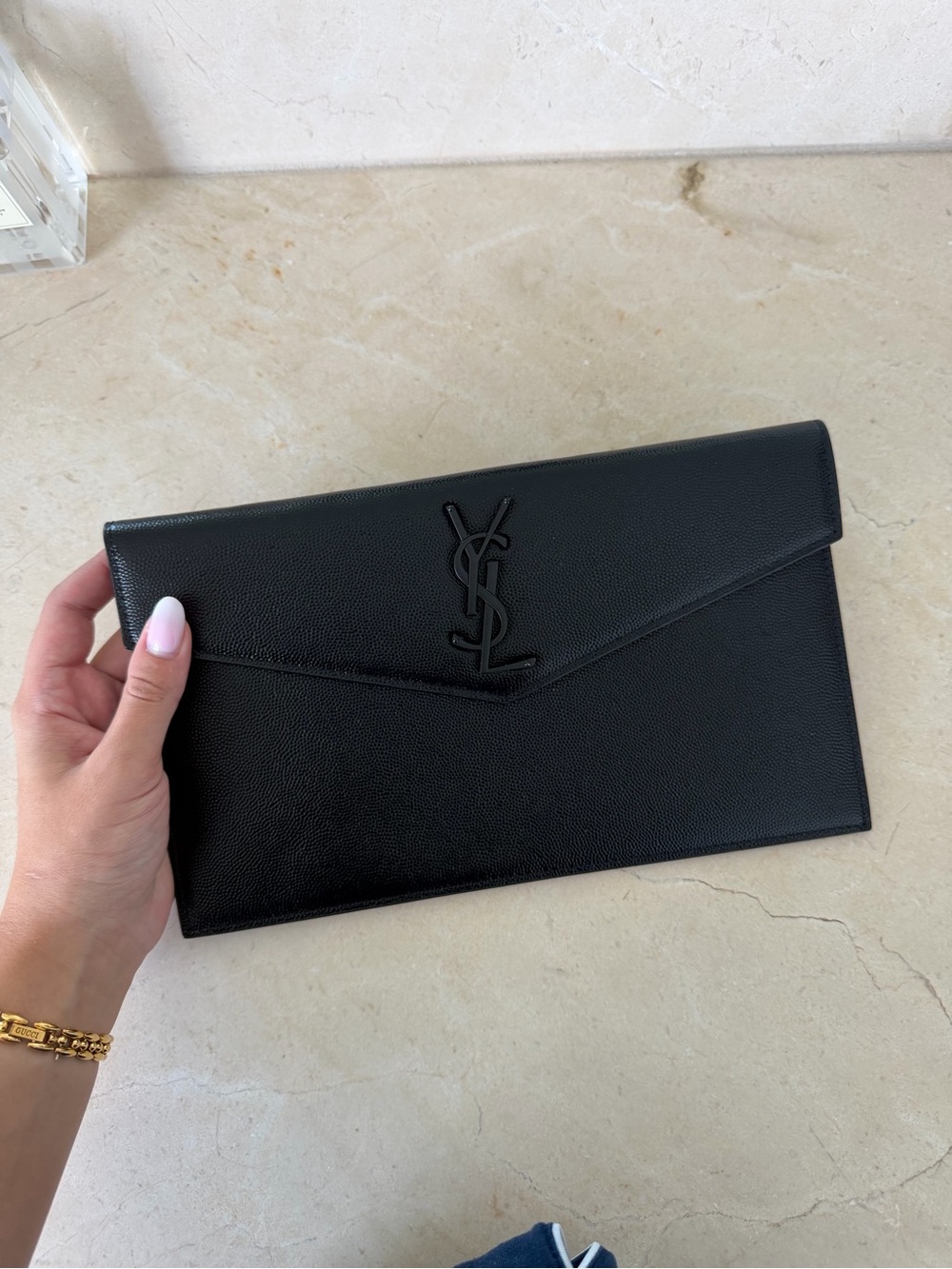 Saint Laurent Black YSL Envelope Clutch